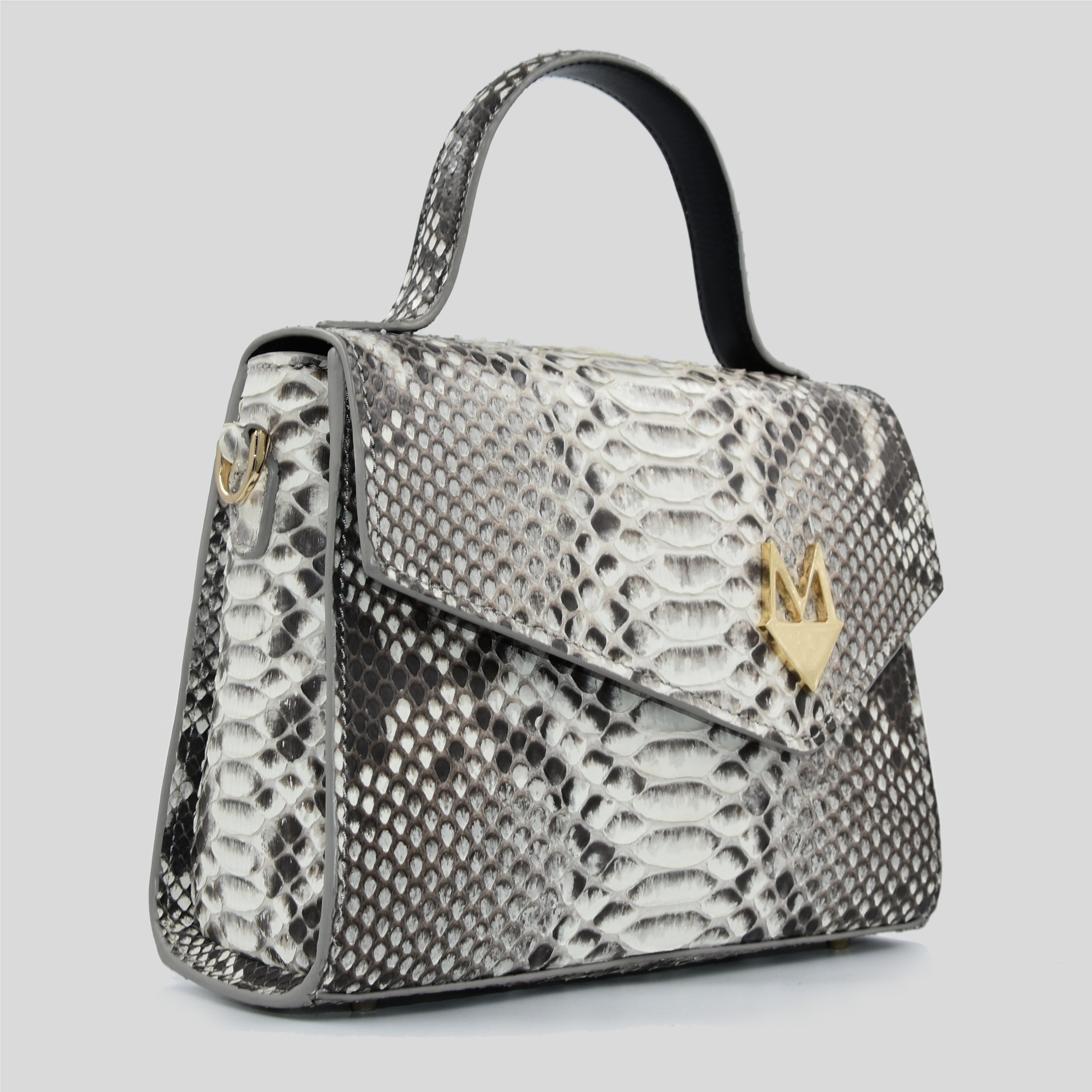 Borsa "Eccelsa" in vera pelle di Pitone Bianco Marmo