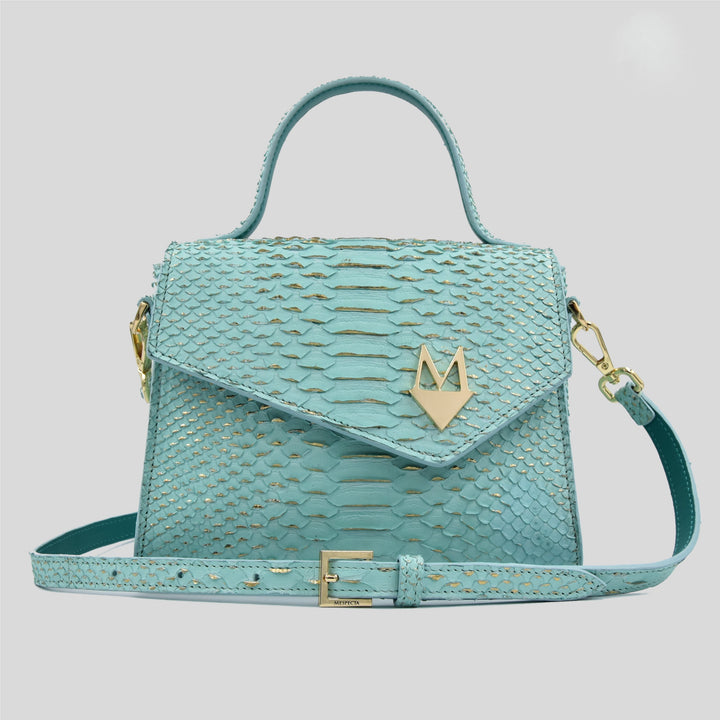 Borsa "Eccelsa" in vera pelle di Pitone Tiffany - Turchese