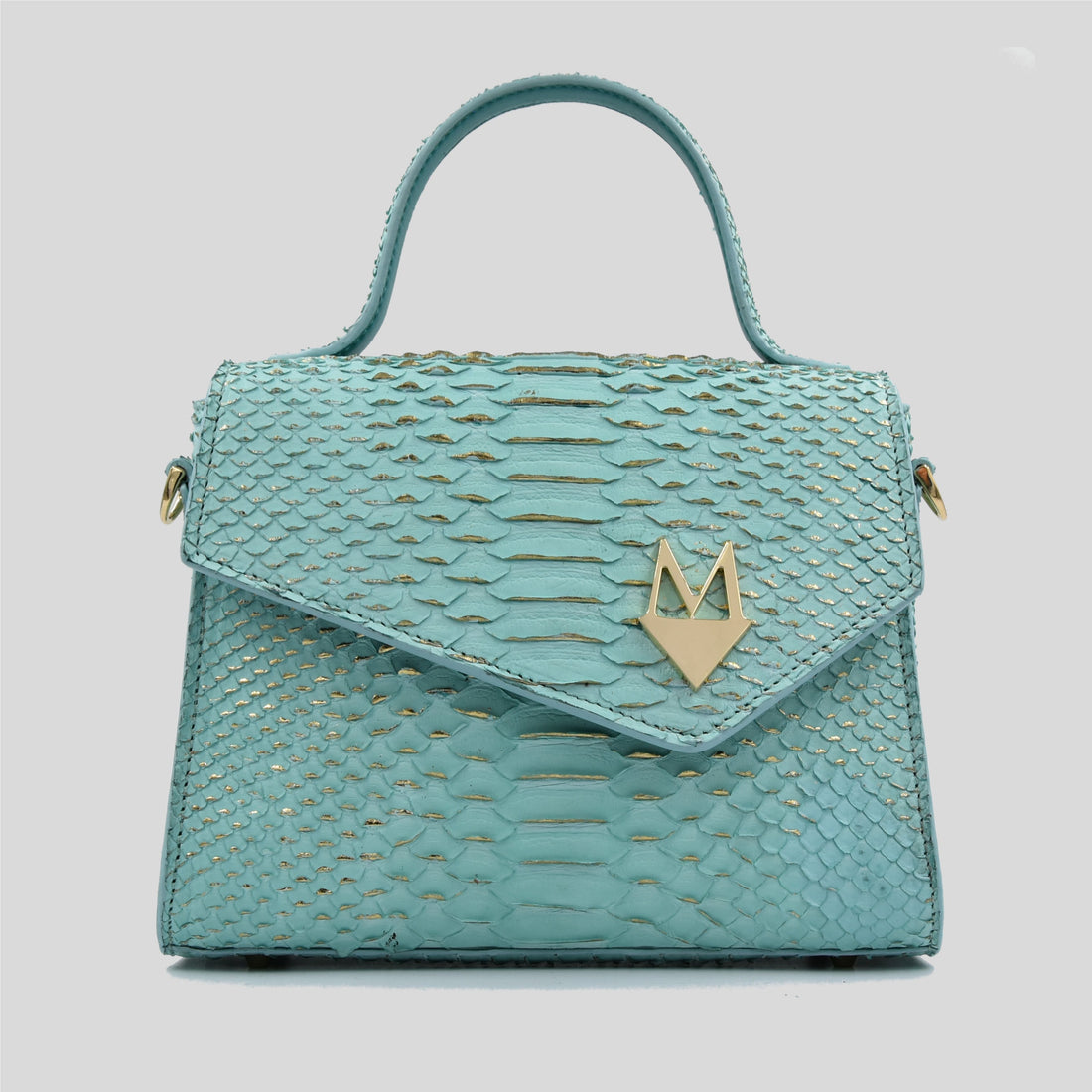 Borsa "Eccelsa" in vera pelle di Pitone Tiffany - Turchese