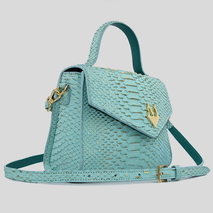 Borsa "Eccelsa" in vera pelle di Pitone Tiffany - Turchese