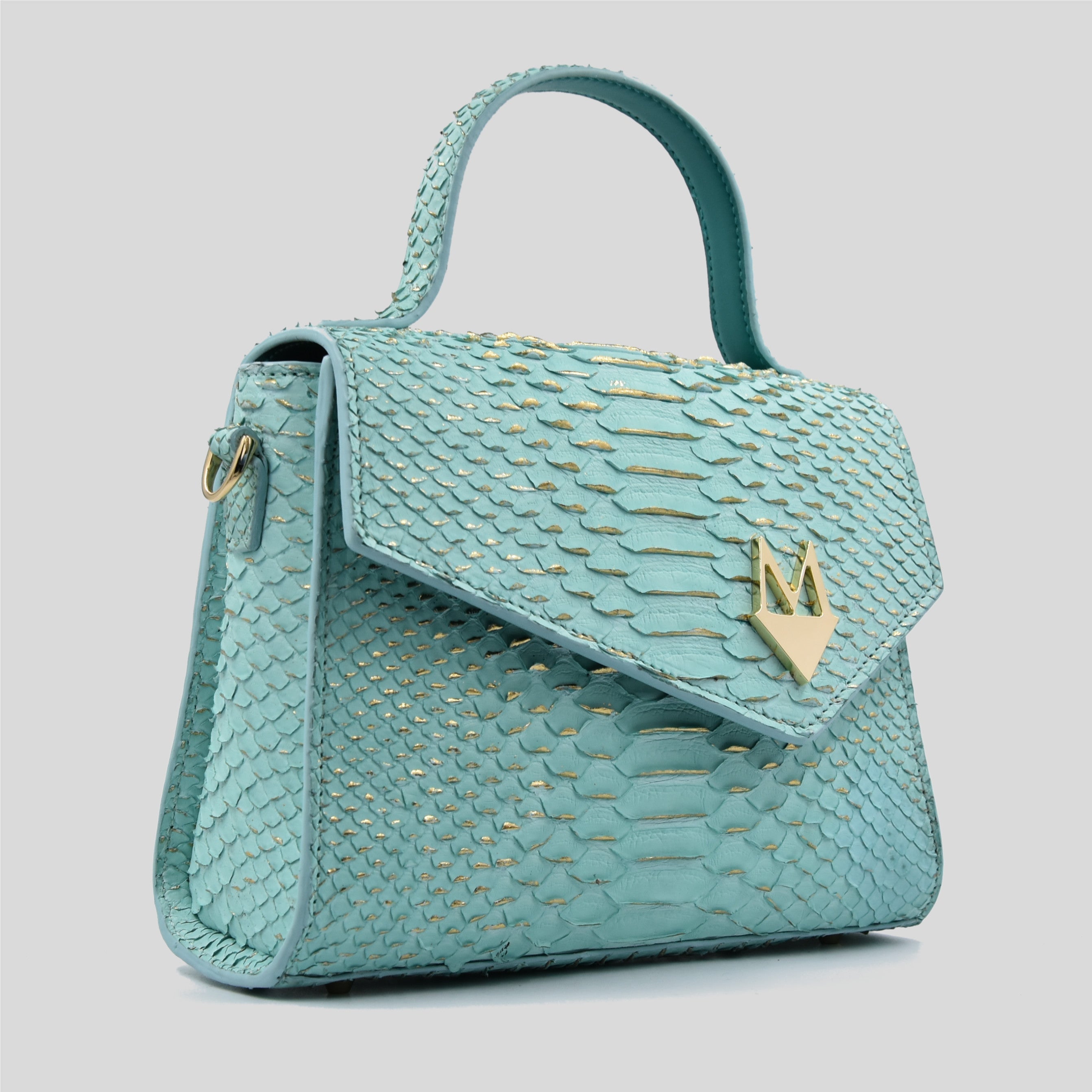Borsa "Eccelsa" in vera pelle di Pitone Tiffany - Turchese