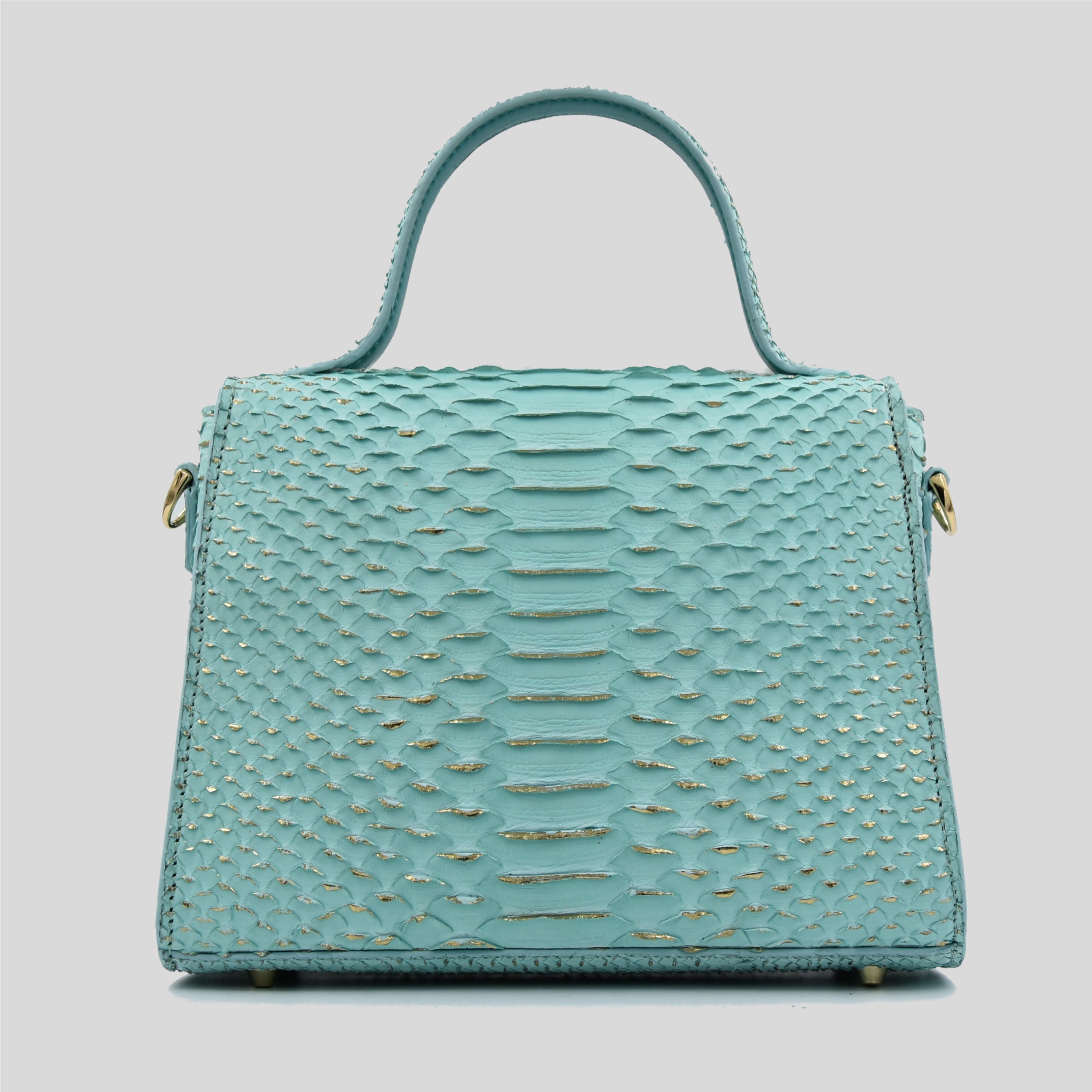 Borsa "Eccelsa" in vera pelle di Pitone Tiffany - Turchese