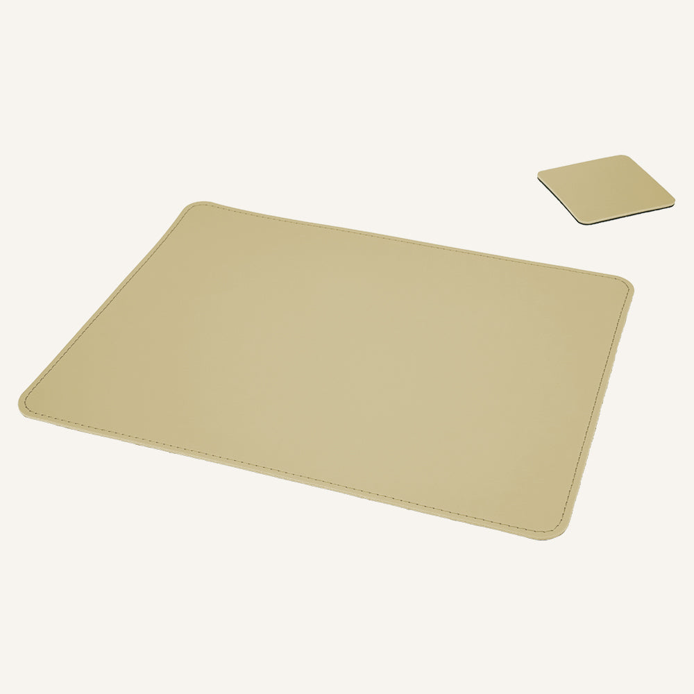 Tovaglietta americana rettangolare in cuoio TOVLEQ - Beige, Con sottobicchiere