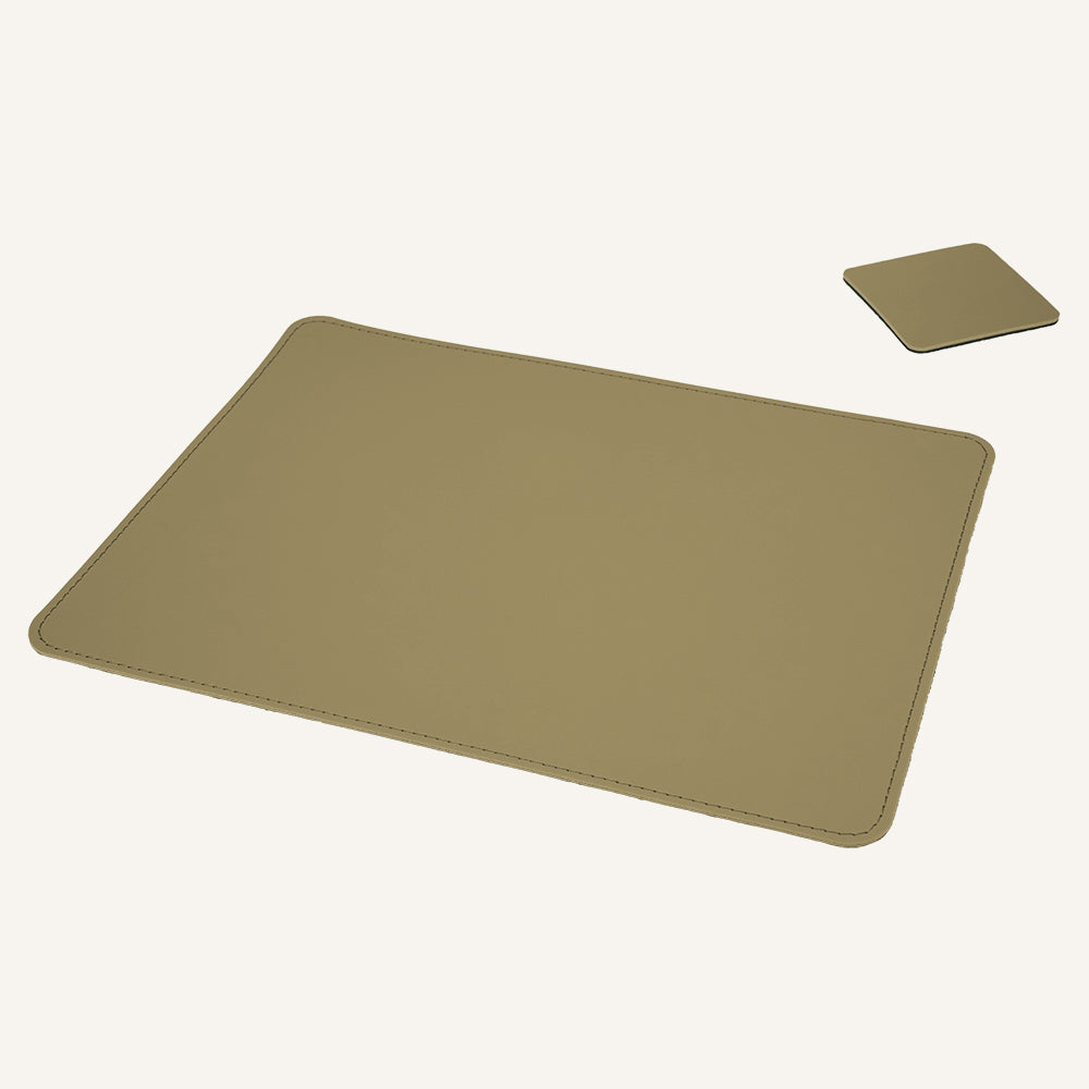 Tovaglietta americana rettangolare in cuoio TOVLEQ - Beige scuro, Con sottobicchiere
