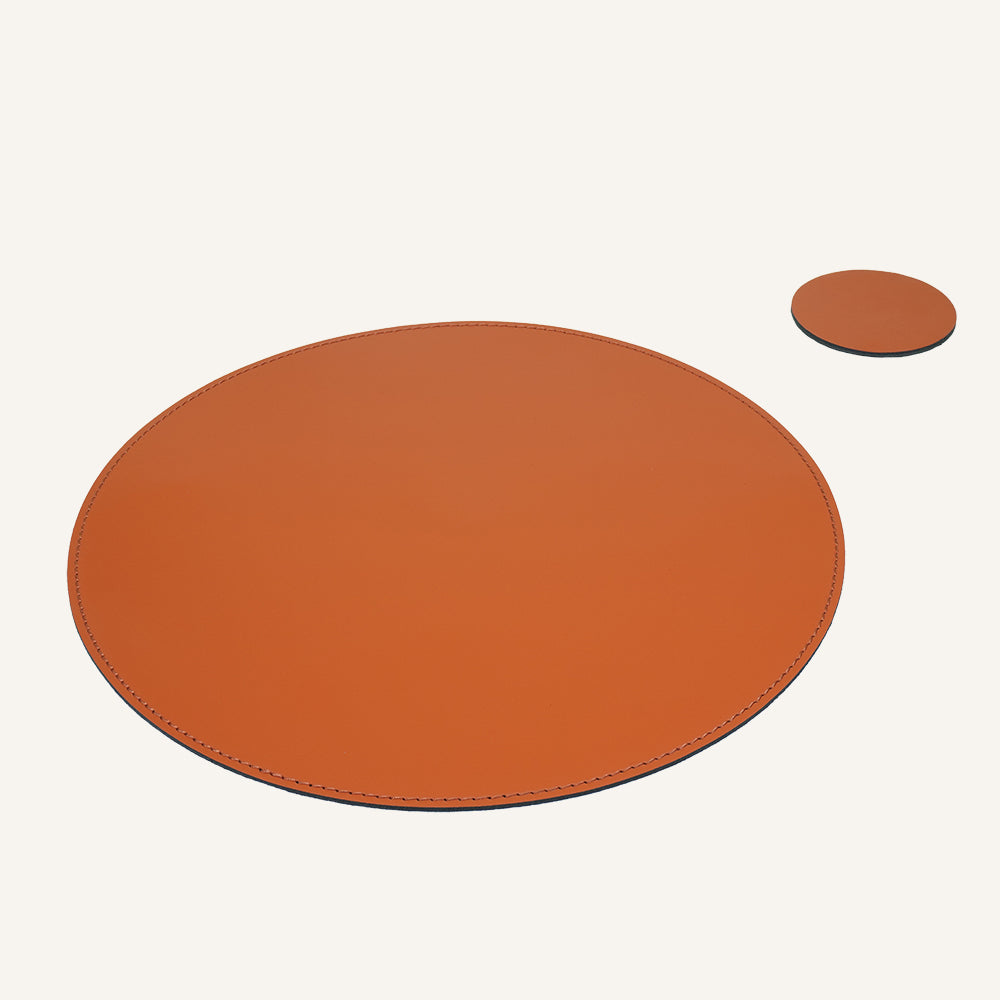 Tovaglietta americana rotonda in pelle TOVLER - Arancio H., Con sottobicchiere