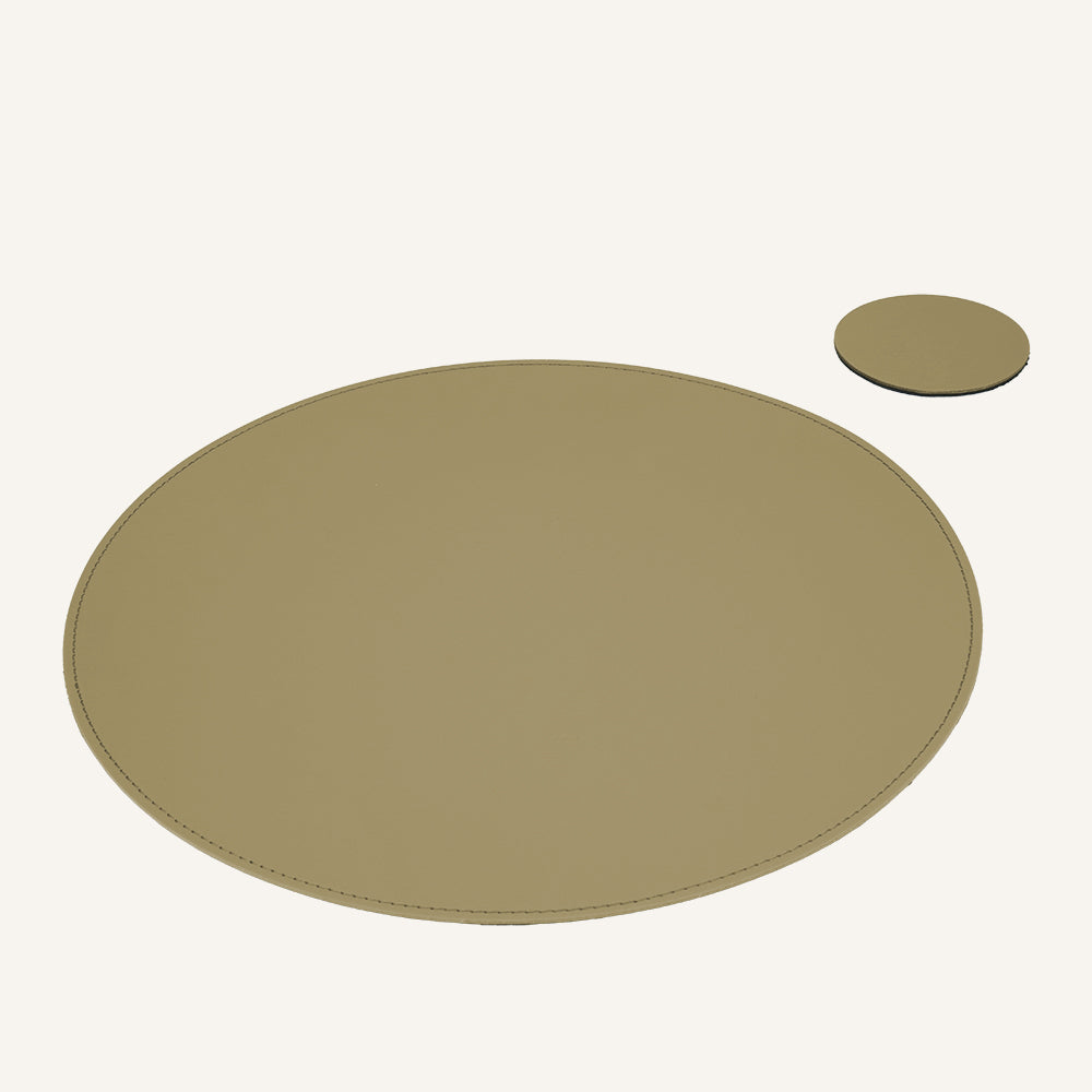 Tovaglietta americana rotonda in pelle TOVLER - Beige scuro, Con sottobicchiere