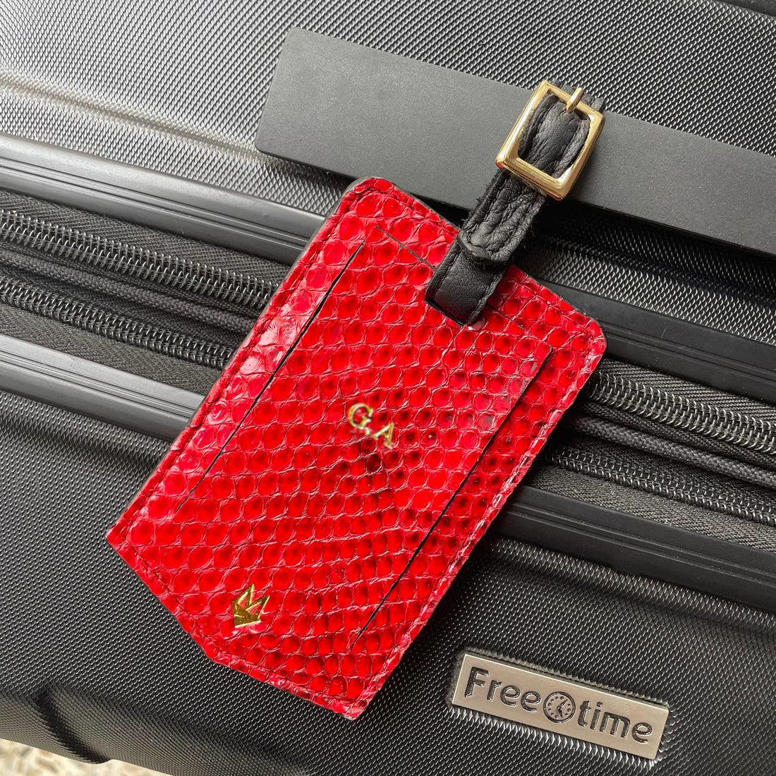 Etichetta personalizzabile in pelle per bagaglio - vera pelle di Pitone Rosso