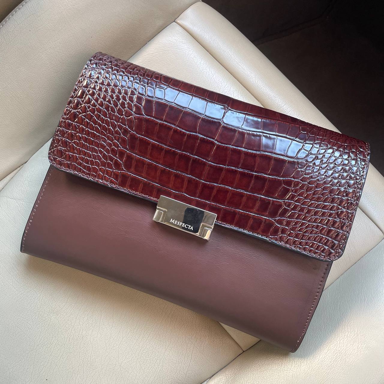 Pochette Clutch mod "Agostino" borsa in vera pelle di coccodrillo - Personalizzabile con iniziali - Marrone
