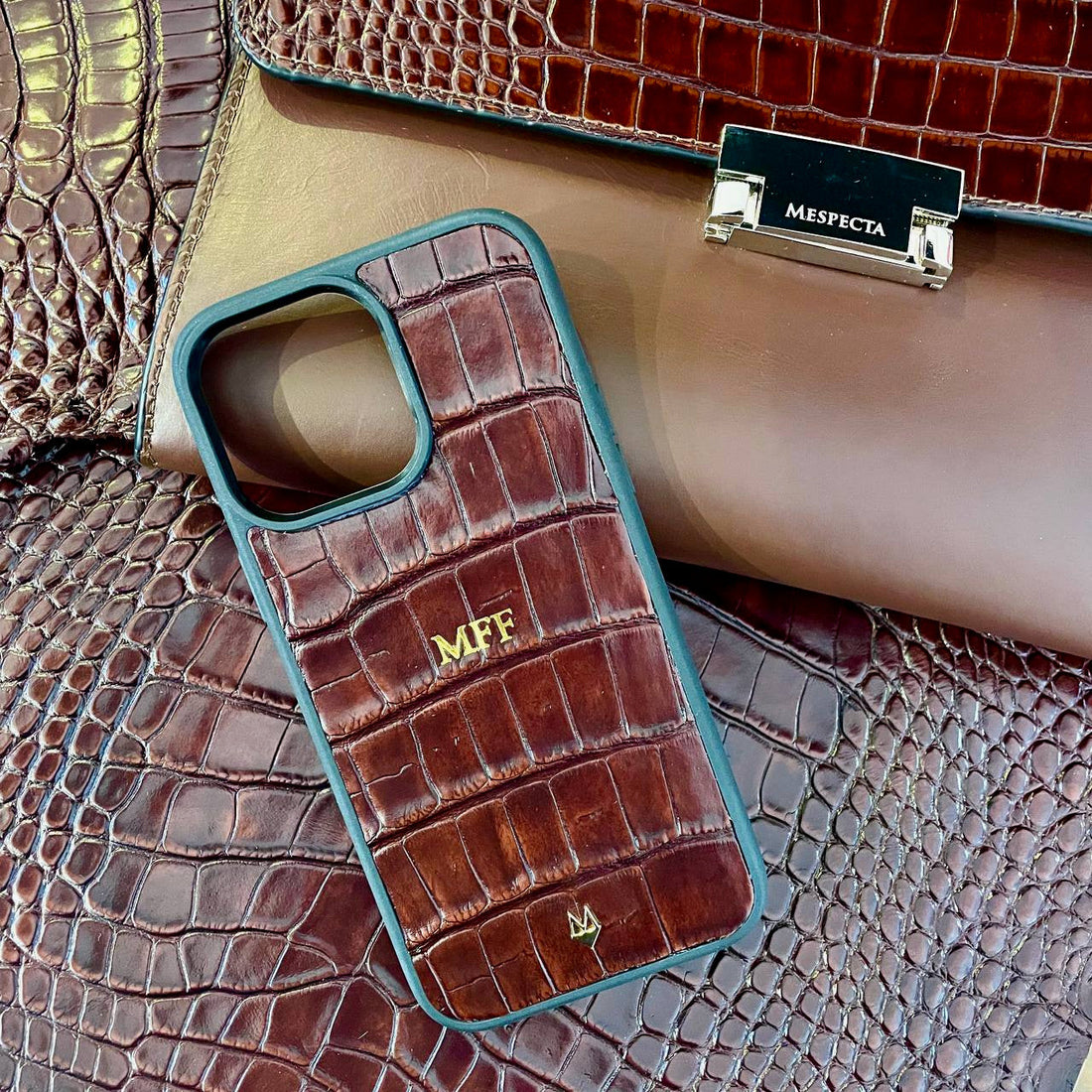 Pochette Clutch mod "Agostino" borsa in vera pelle di coccodrillo - Personalizzabile con iniziali - Marrone