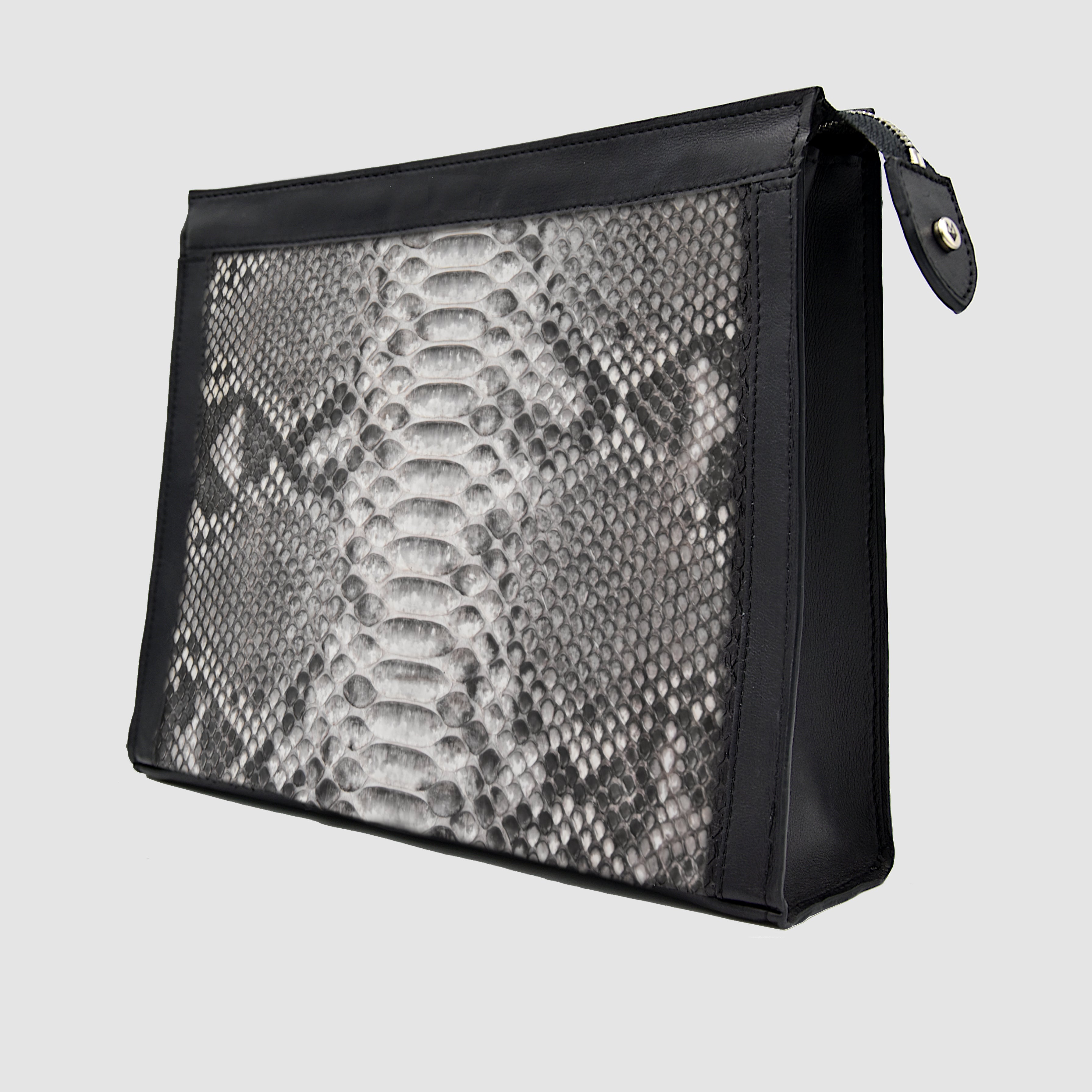 Pochette Borsa a mano Tablet Uomo in vero Pitone Personalizzabile Bianco e Nero - MESPECTA Italia