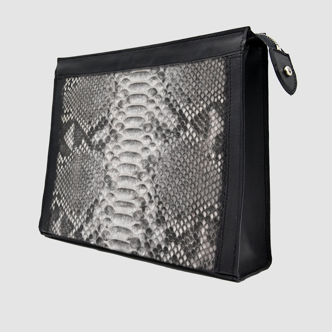 Pochette Borsa a mano Tablet Uomo in vero Pitone Personalizzabile Bianco e Nero - MESPECTA Italia