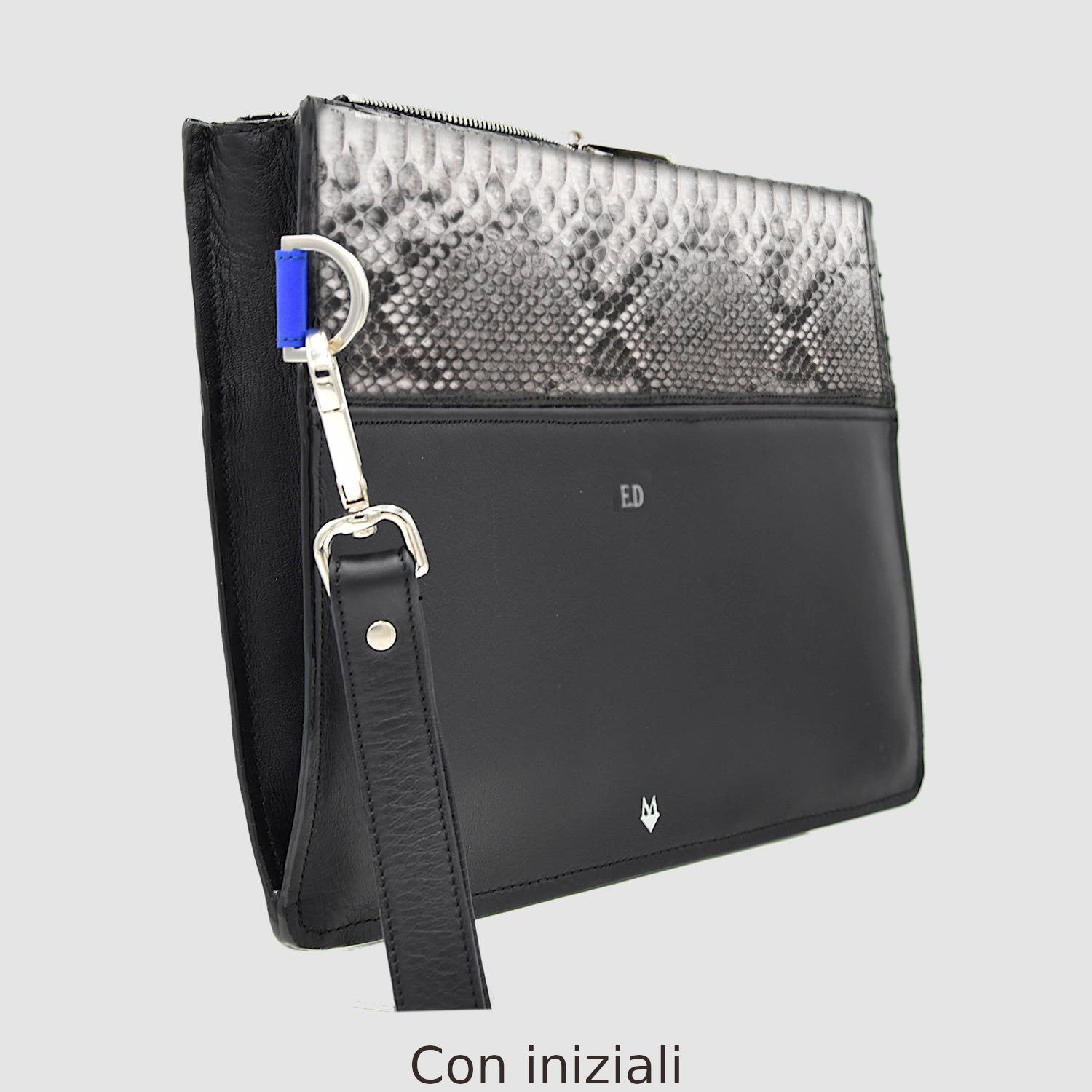 Pochette Borsa a mano Tablet Uomo in vero Pitone Personalizzabile Bianco e Nero - MESPECTA Italia