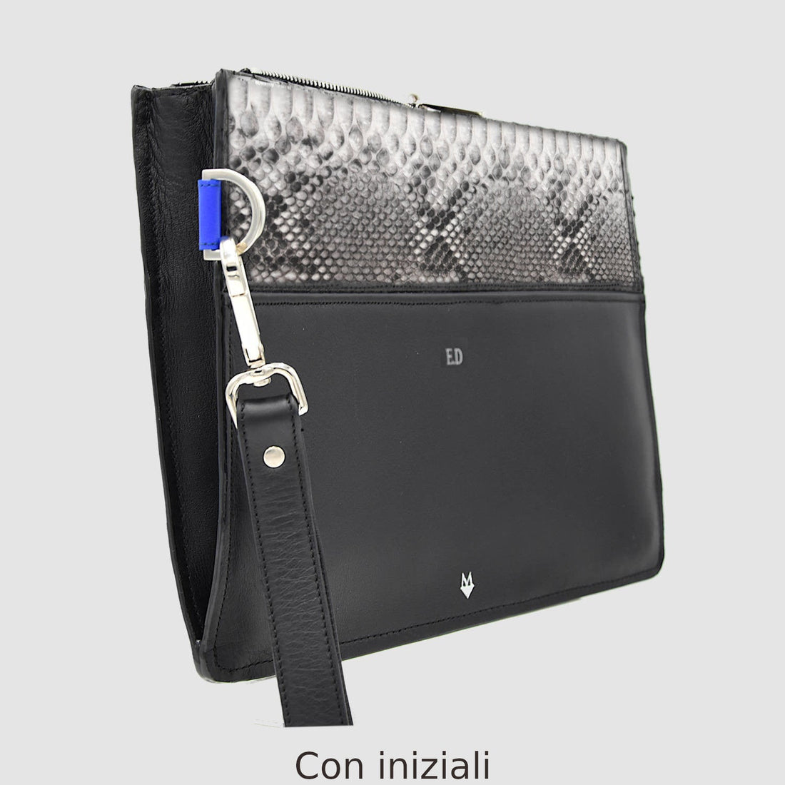 Pochette Borsa a mano Tablet Uomo in vero Pitone Personalizzabile Bianco e Nero - MESPECTA Italia