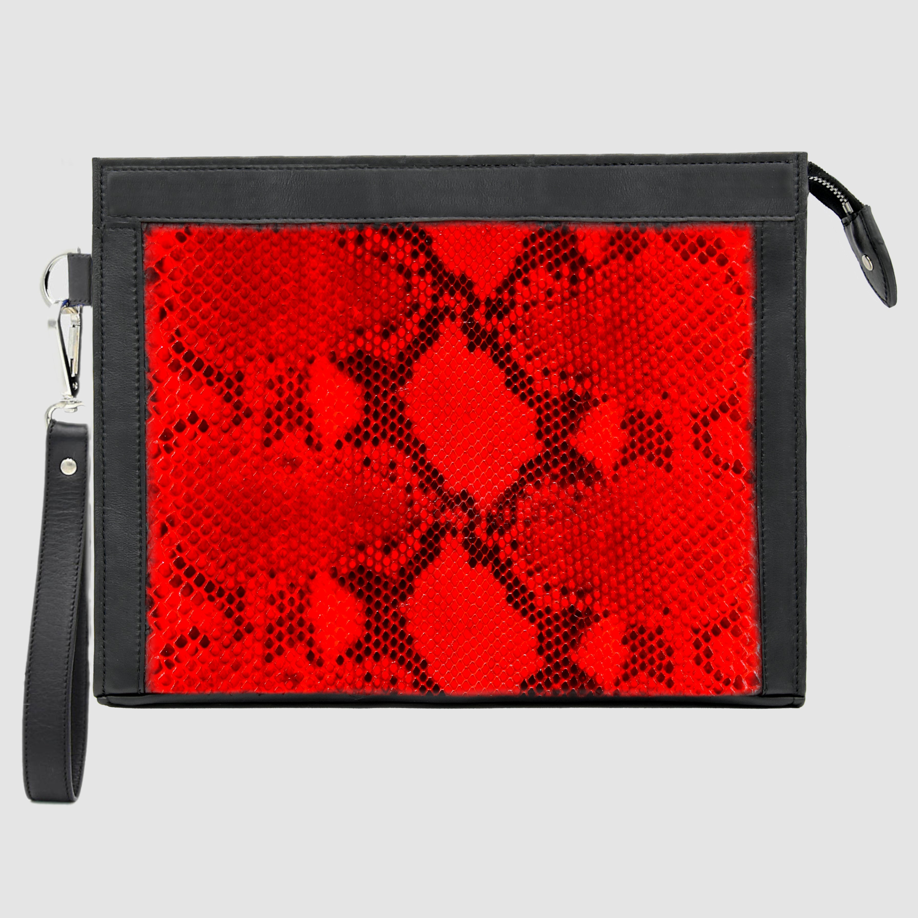 Pochette borsa mod. "Conquistatore" Uomo Personalizzabile in vera pelle di Pitone Rosso