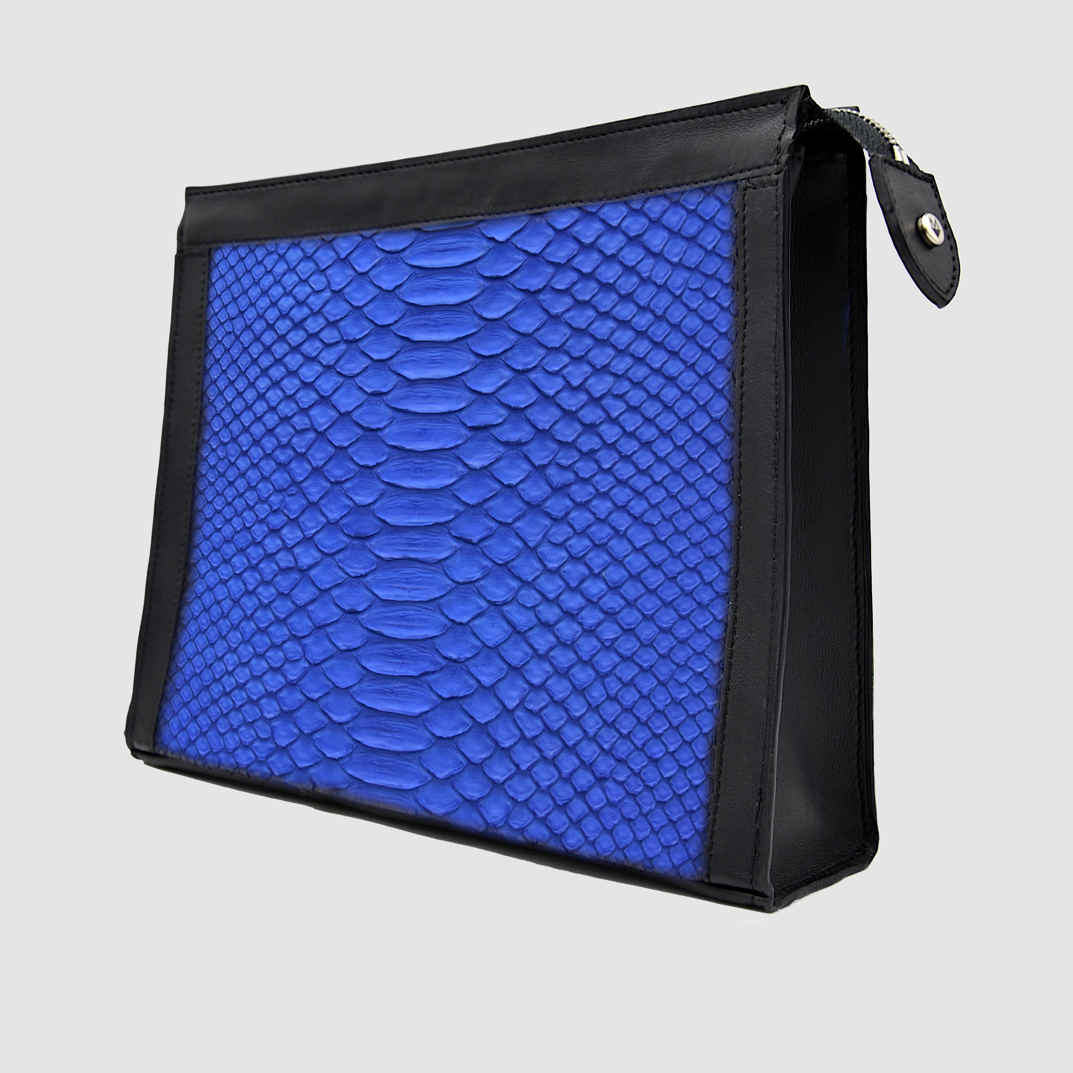Pochette borsa mod. "Conquistatore" Uomo Personalizzabile in vera pelle di Pitone Blu Royal