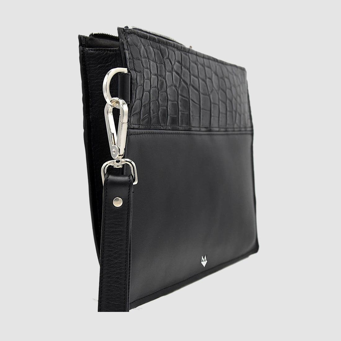 Pochette Clutch borsello Uomo in vera pelle di Coccodrillo - Personalizzabile con iniziali - Nero