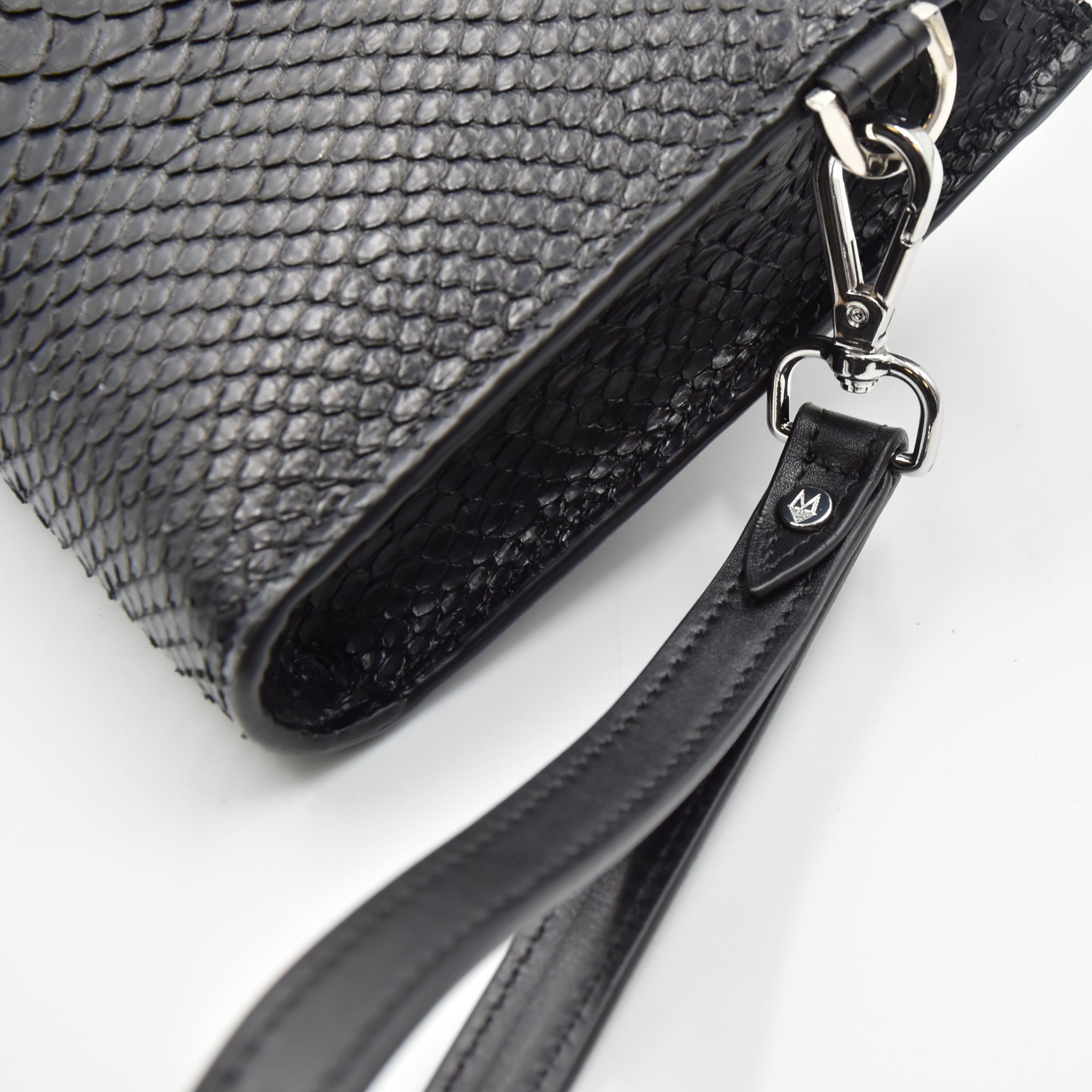 Pochette clutch borsello Uomo in vera pelle di Pitone - Personalizzabile con iniziali - Nero