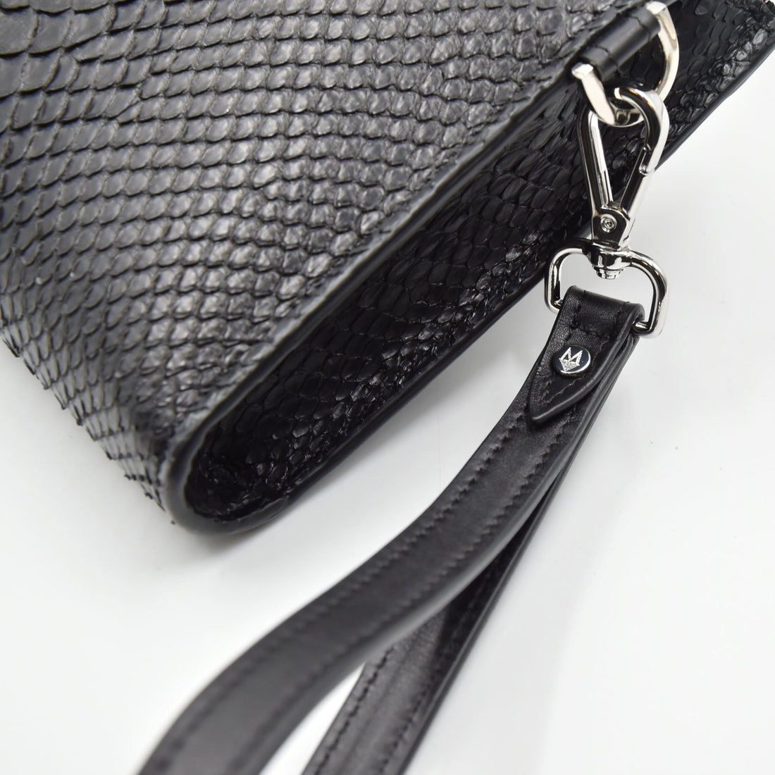 Pochette clutch borsello Uomo in vera pelle di Pitone - Personalizzabile con iniziali - Nero