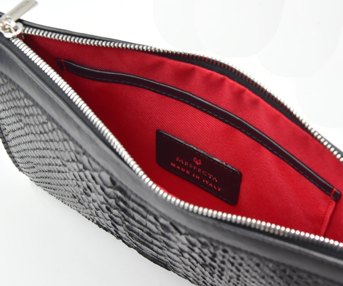 Pochette clutch borsello Uomo in vera pelle di Pitone - Personalizzabile con iniziali - Nero