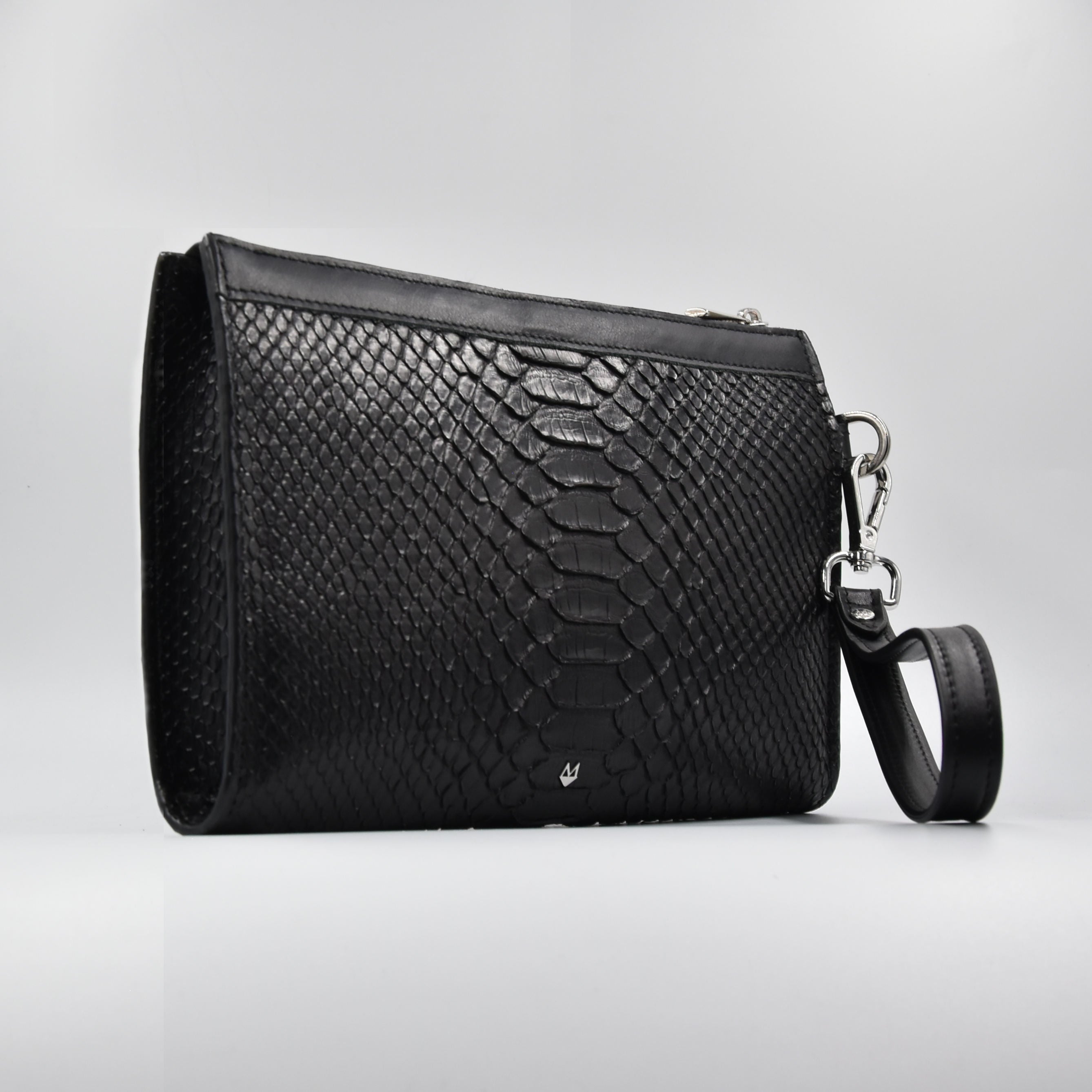 Pochette clutch borsello Uomo in vera pelle di Pitone - Personalizzabile con iniziali - Nero