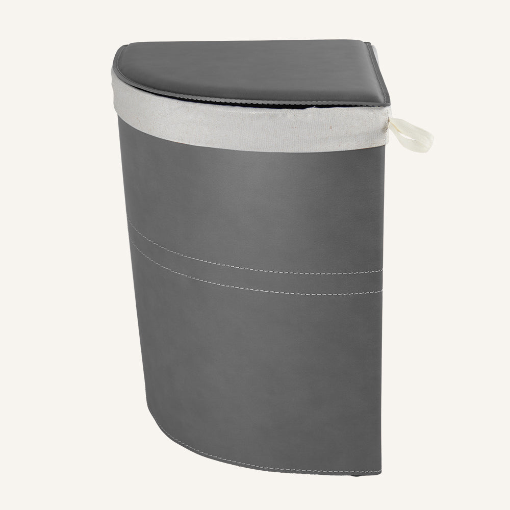 Portabiancheria ad angolo in cuoio SIMON - Grigio, Deluxe