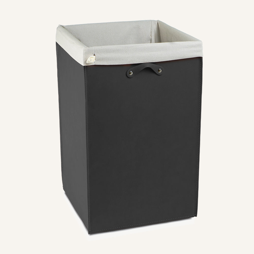 Portabiancheria aperto in cuoio rigenerato AQUALIS - Nero, Deluxe