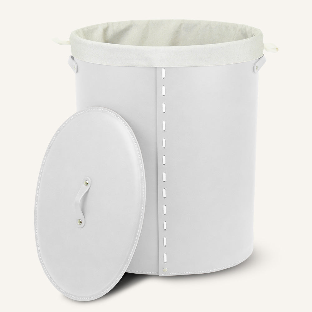 Portabiancheria ovale in cuoio RICKY - Bianco, Deluxe