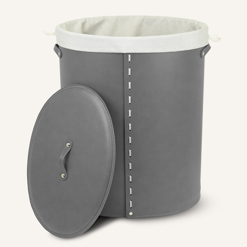 Portabiancheria ovale in cuoio RICKY - Grigio, Deluxe