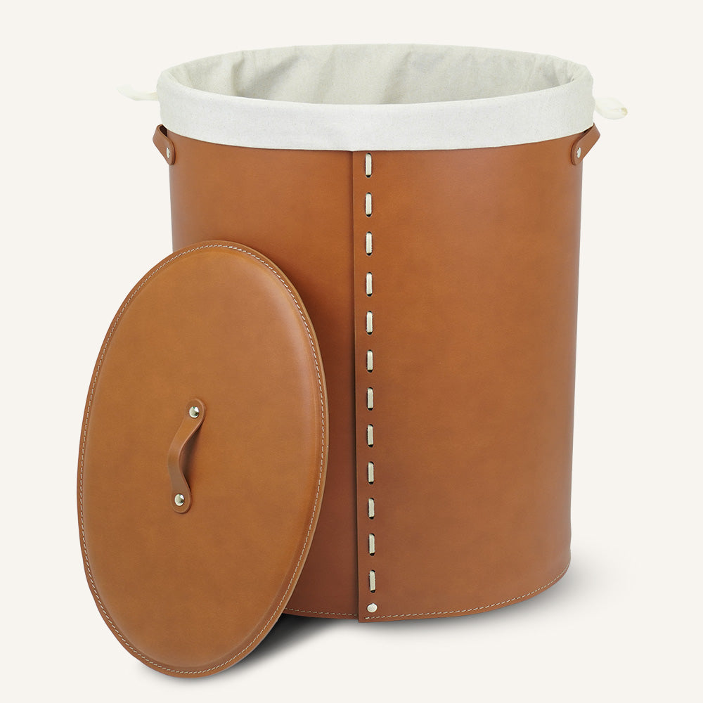 Portabiancheria ovale in cuoio RICKY - Marrone, Deluxe