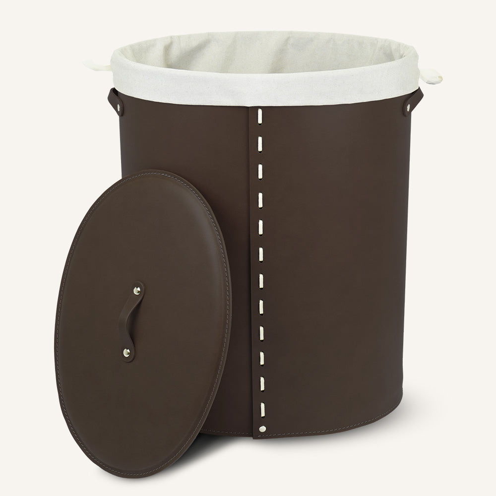 Portabiancheria ovale in cuoio RICKY - Marrone scuro, Deluxe