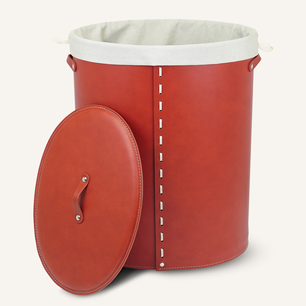 Portabiancheria ovale in cuoio RICKY - Rosso, Deluxe