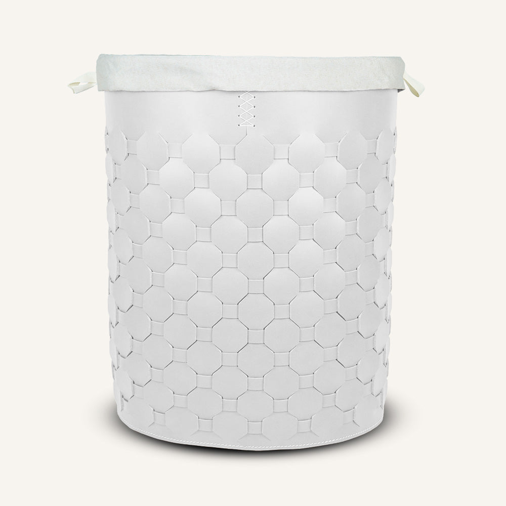 Portabiancheria ovale in cuoio intrecciato EGAN - Bianco, Deluxe