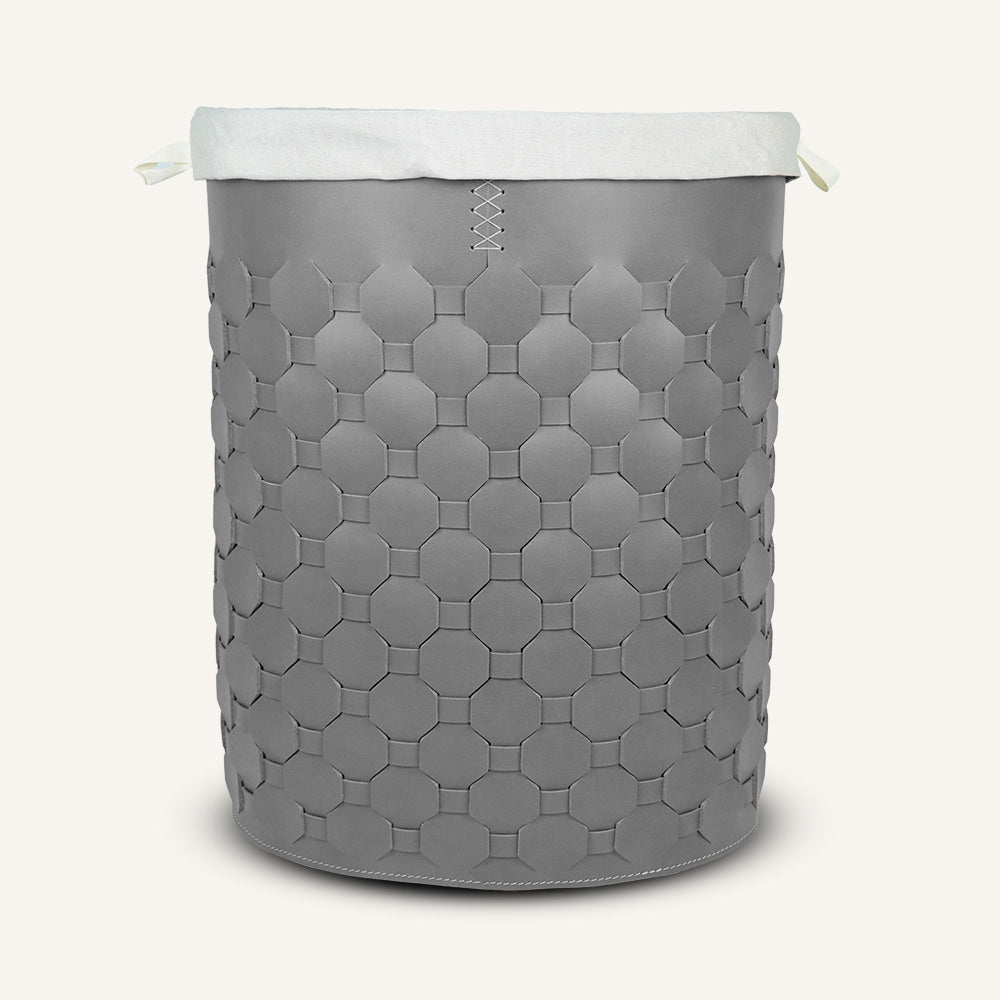 Portabiancheria ovale in cuoio intrecciato EGAN - Grigio, Deluxe