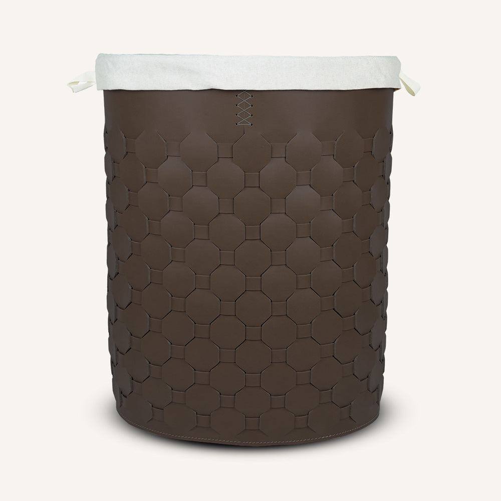 Portabiancheria ovale in cuoio intrecciato EGAN - Marrone scuro, Deluxe