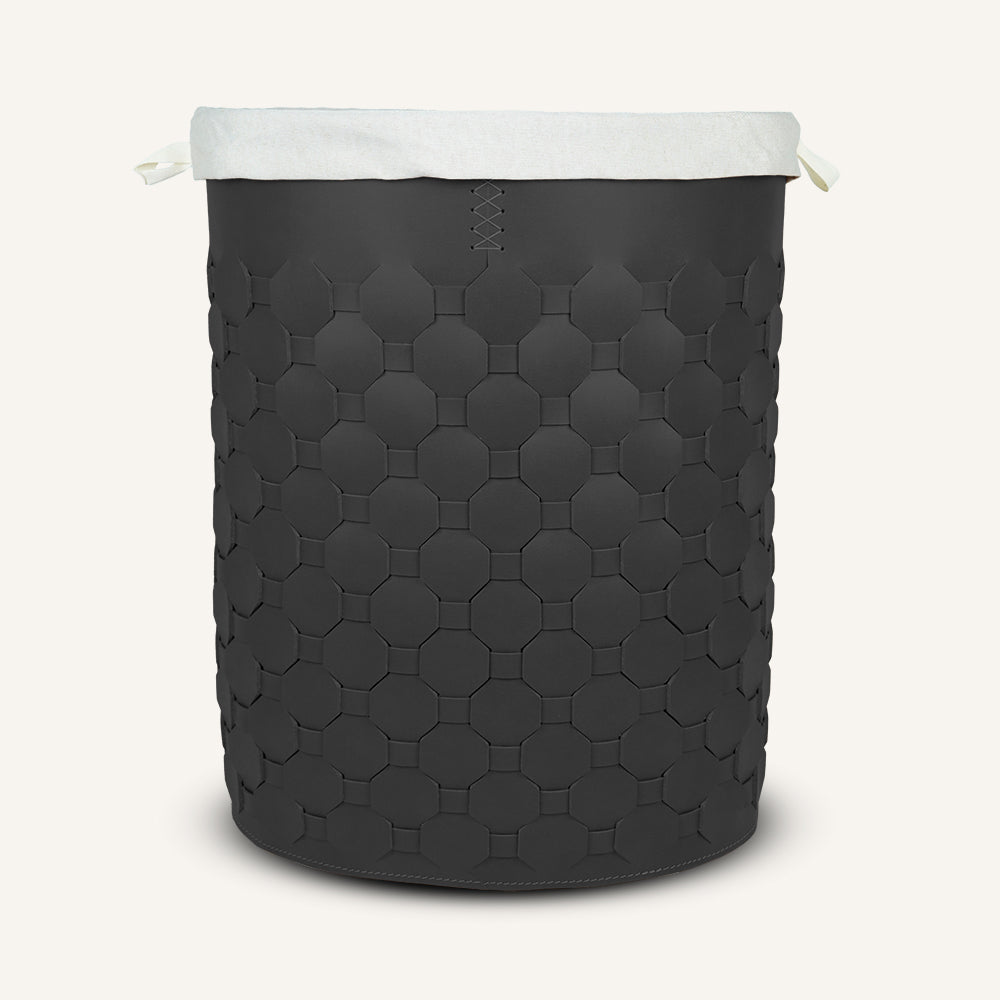 Portabiancheria ovale in cuoio intrecciato EGAN - Nero, Deluxe