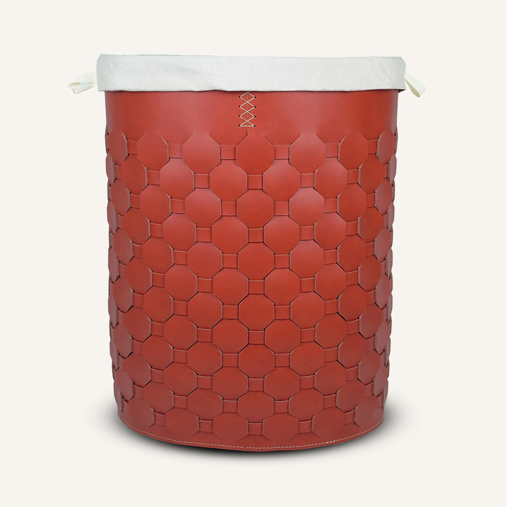 Portabiancheria ovale in cuoio intrecciato EGAN - Rosso, Deluxe