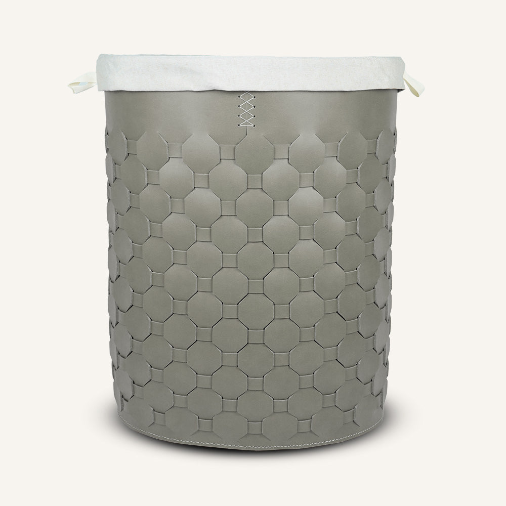 Portabiancheria ovale in cuoio intrecciato EGAN - Tortora, Deluxe