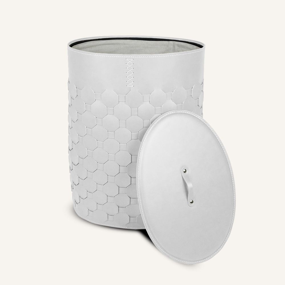 Portabiancheria ovale in cuoio intrecciato con coperchio MAIRA - Bianco, Standard