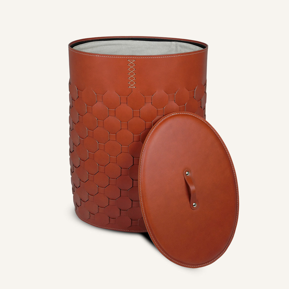 Portabiancheria ovale in cuoio intrecciato con coperchio MAIRA - Bordeaux, Standard