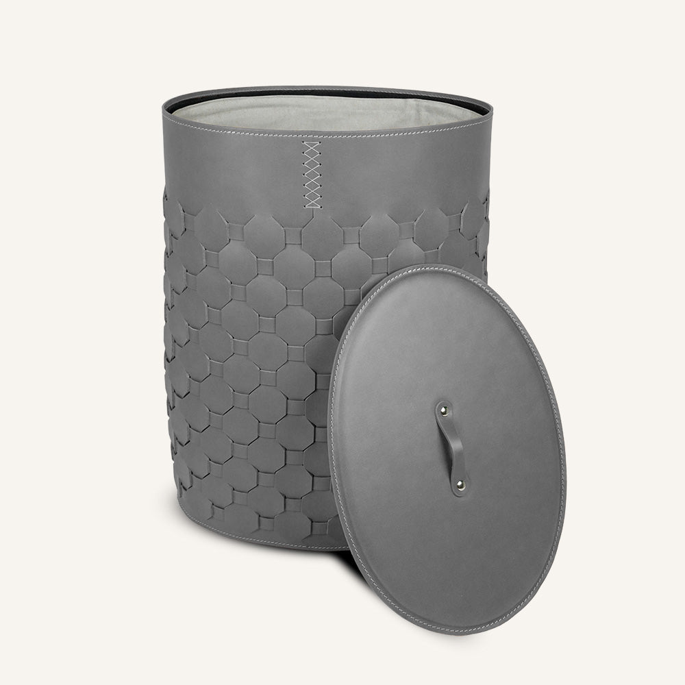 Portabiancheria ovale in cuoio intrecciato con coperchio MAIRA - Grigio, Standard