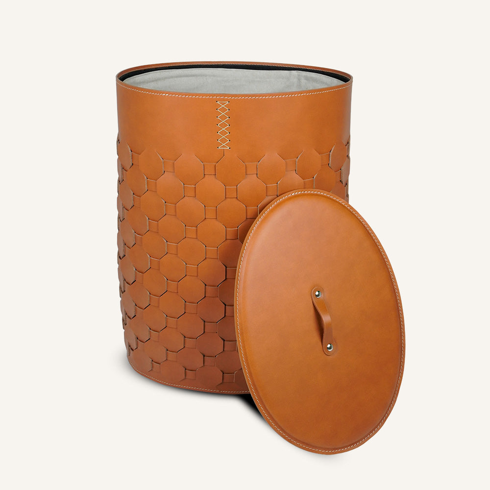 Portabiancheria ovale in cuoio intrecciato con coperchio MAIRA - Marrone, Standard