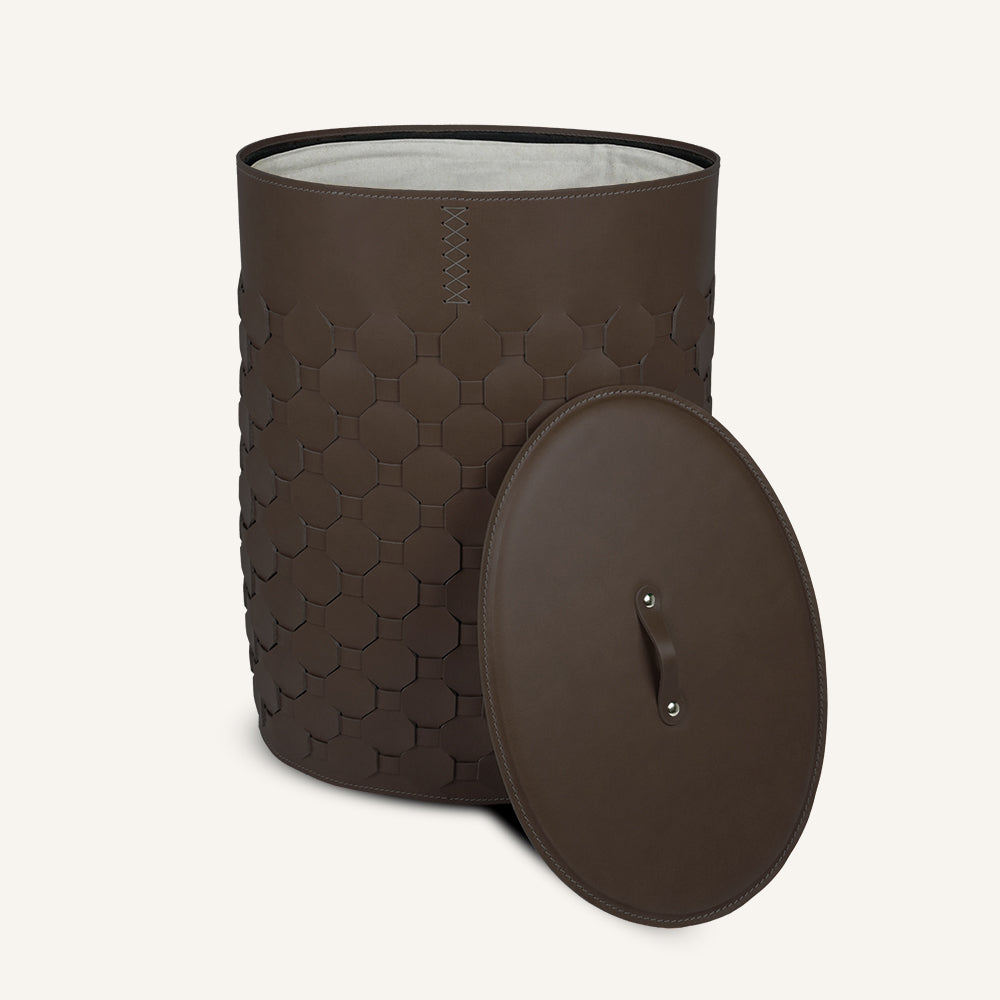 Portabiancheria ovale in cuoio intrecciato con coperchio MAIRA - Marrone scuro, Standard