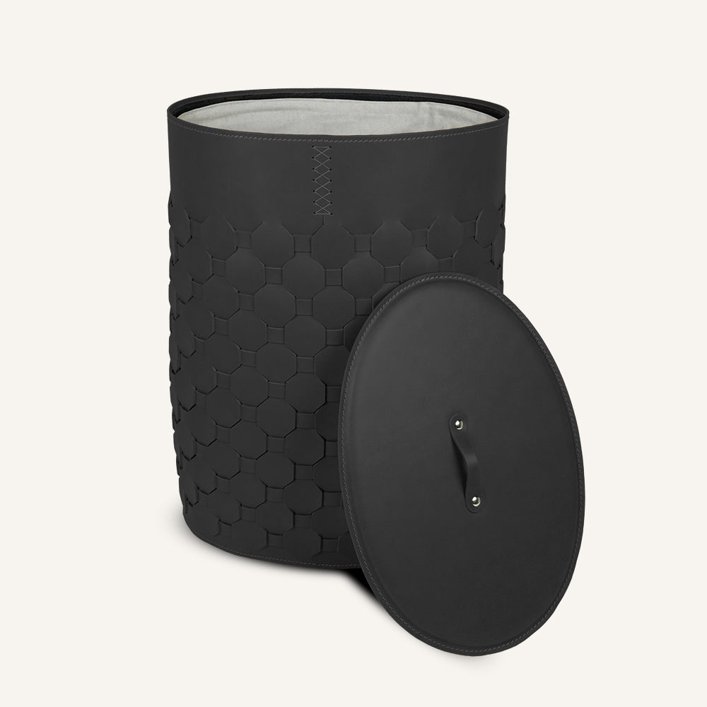 Portabiancheria ovale in cuoio intrecciato con coperchio MAIRA - Nero, Standard