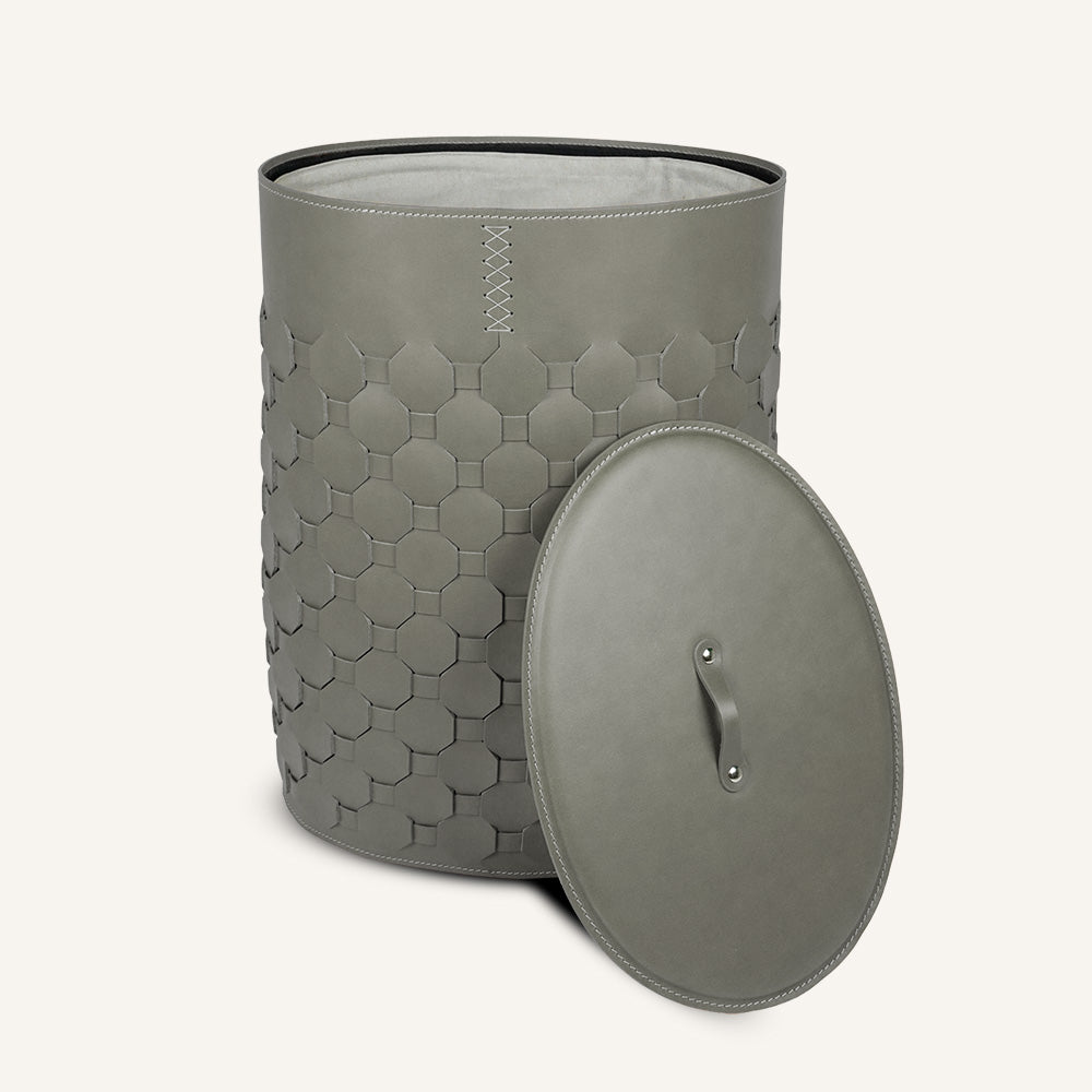 Portabiancheria ovale in cuoio intrecciato con coperchio MAIRA - Tortora, Standard
