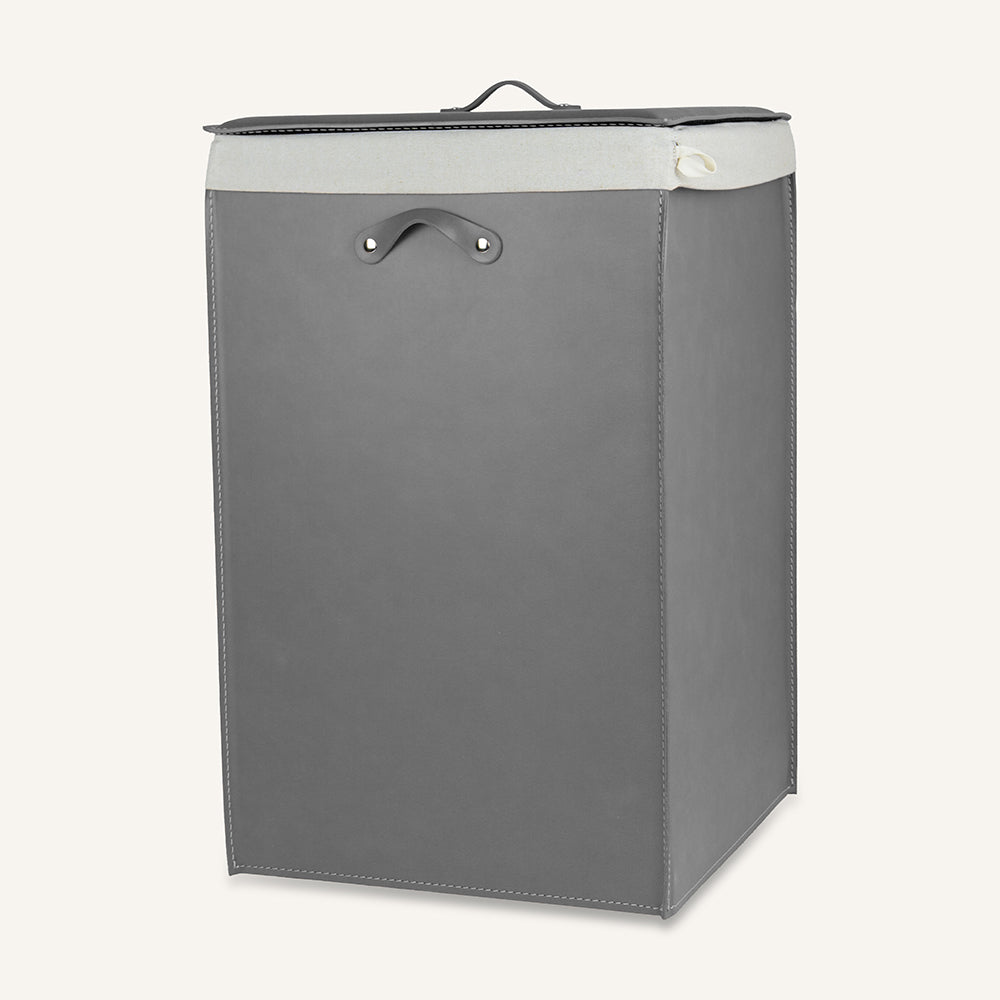 Portabiancheria quadrato in cuoio DAVID - Grigio, Deluxe