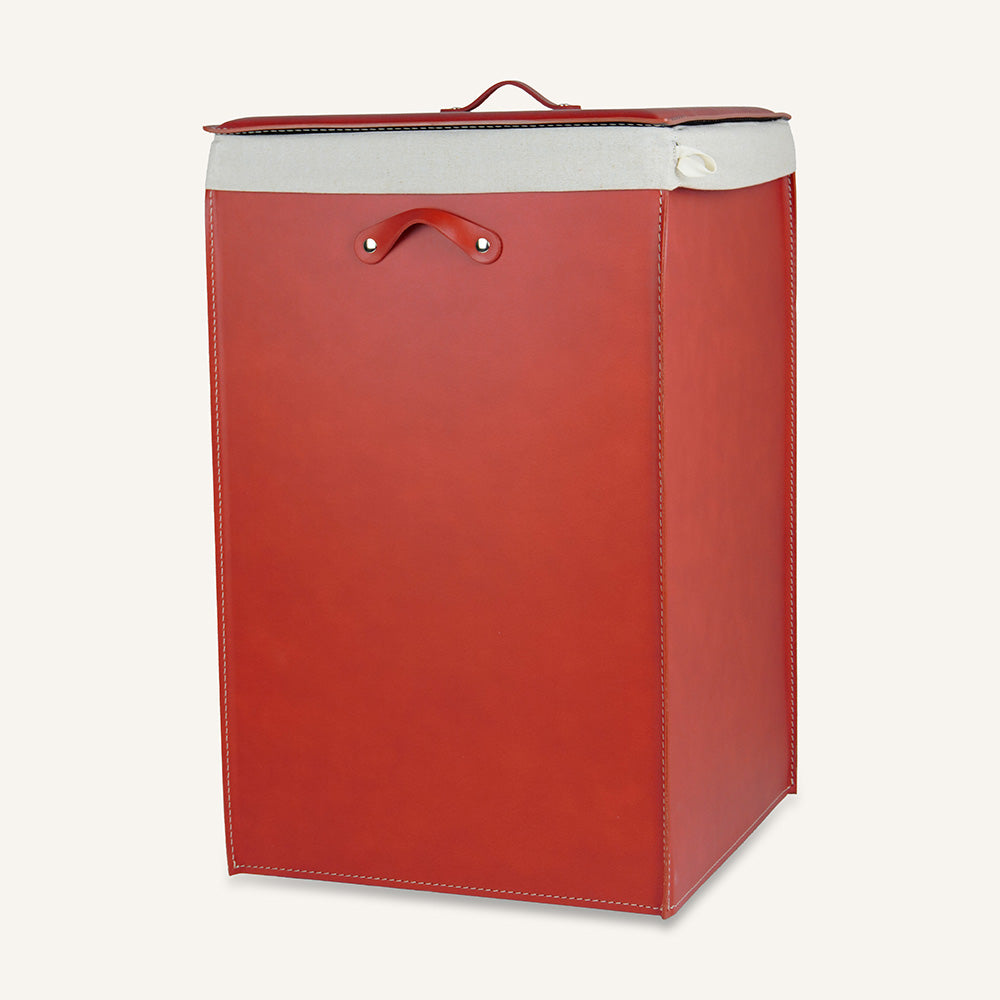 Portabiancheria quadrato in cuoio DAVID - Rosso, Deluxe