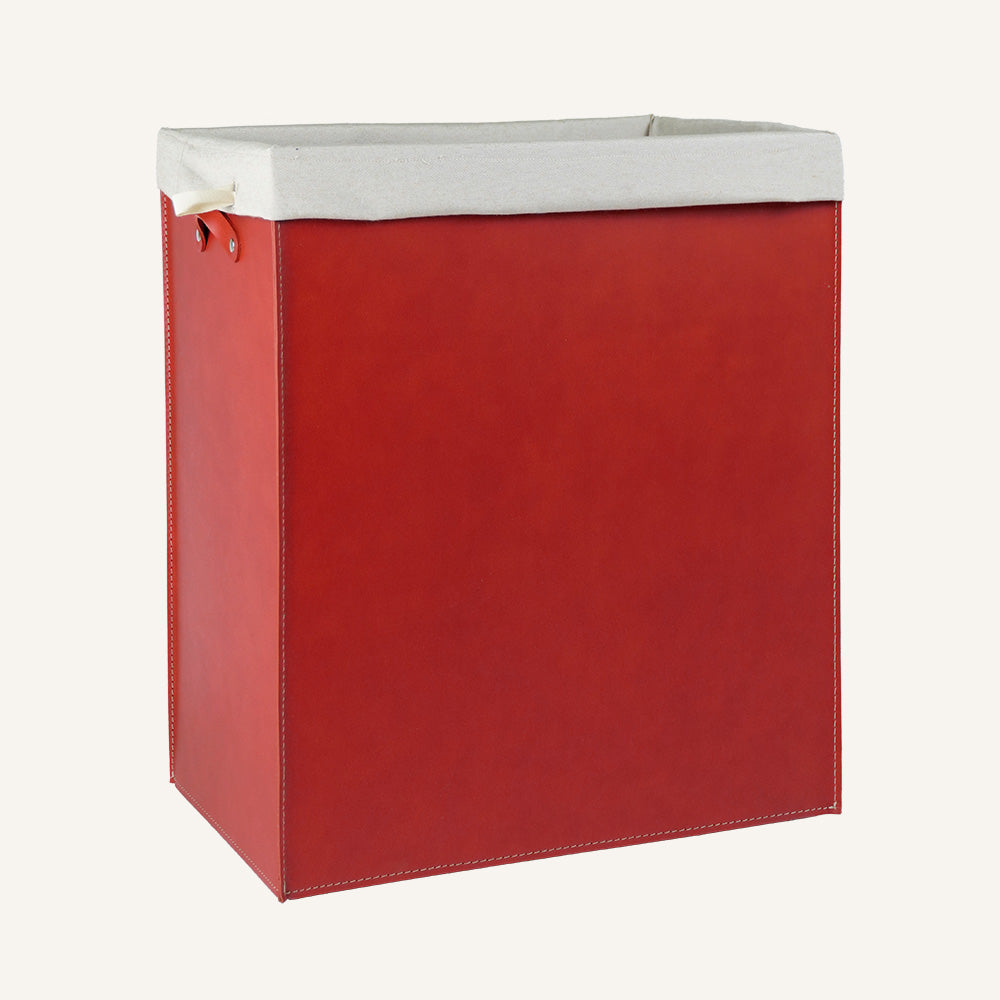 Portabiancheria rettangolare LUNDRA in cuoio rigenerato - Rosso, Deluxe