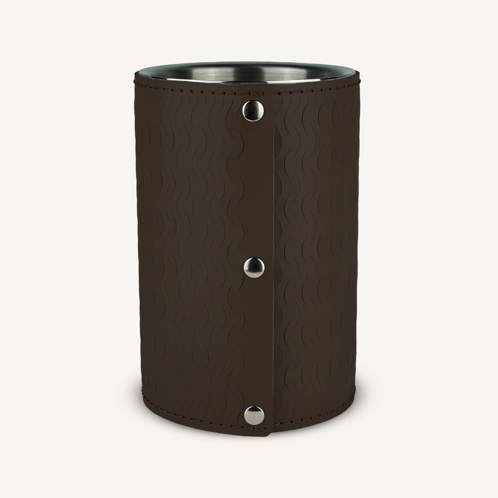 Portabottiglie KOSTA - Acciaio inox rivestito in pelle - Marrone scuro