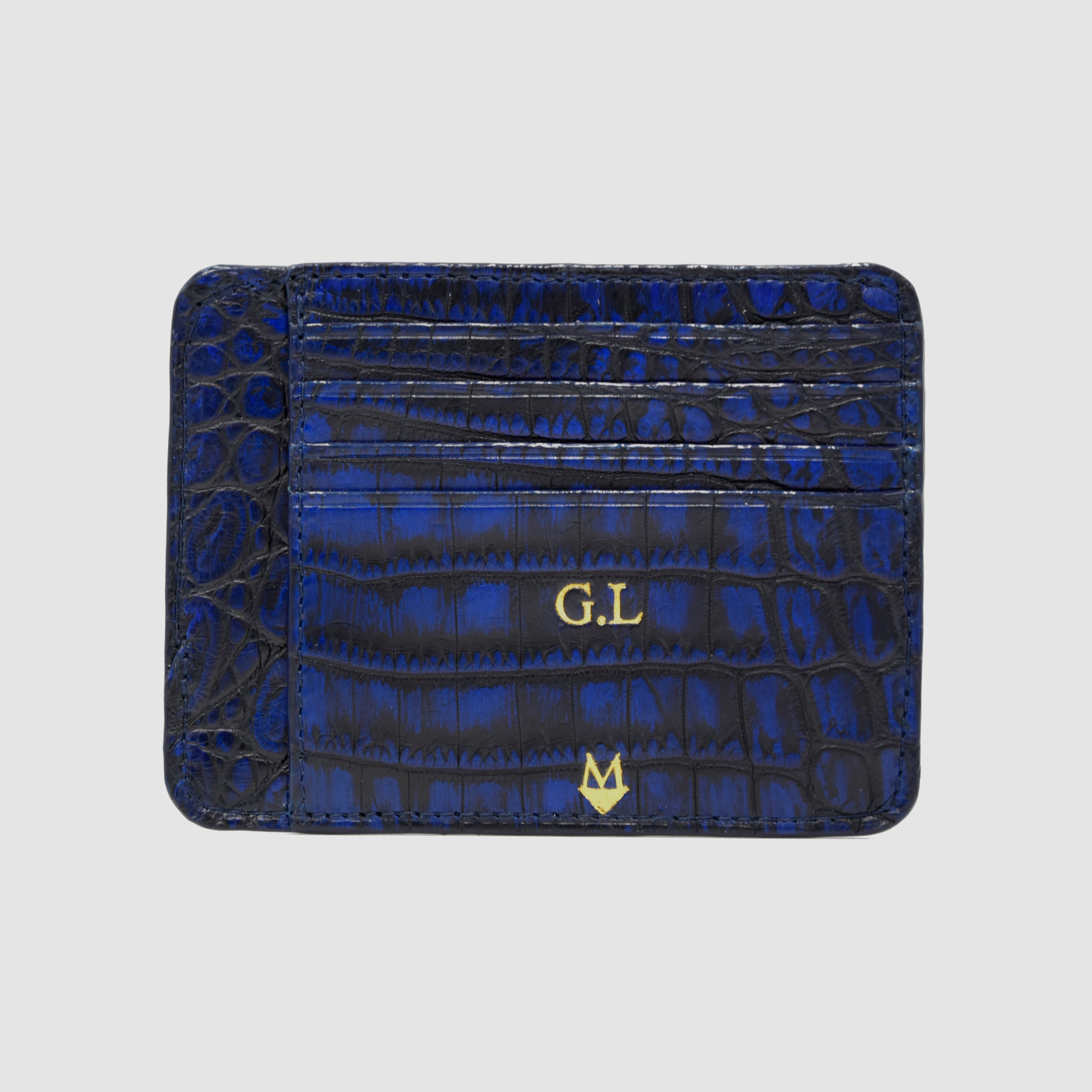 Porta carte in vero Coccodrillo Blu Personalizzabile - MESPECTA Italia