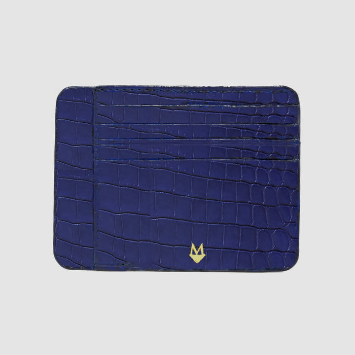 Porta carte in vera pelle di Coccodrillo mod. "Primo" Personalizzabile - Blu Zafiro